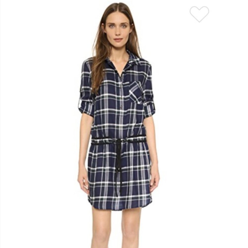 VERONICA BEARD Womens Marcy Plaid Shirt Dress Size 2 Drawstring Lyocell Pocket